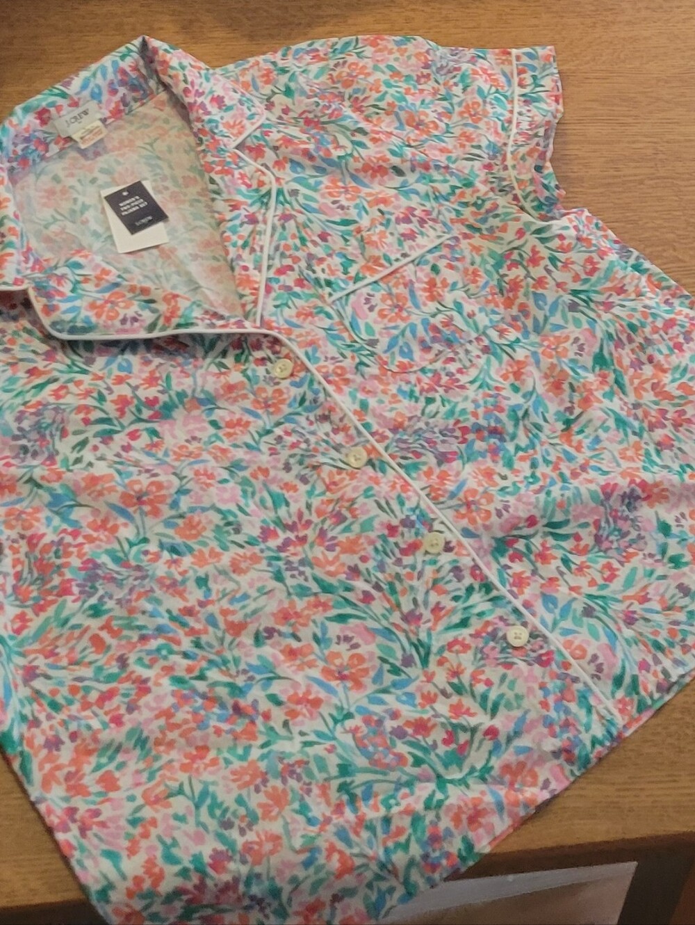 J. Crew Factory Short-Sleeve Cotton Short Pajama Set - White Bright Spearmint - Picture 9 of 11